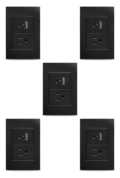 APL-307 5 PIEZAS DE PLACA NEGRA DE CONTACTO Y 2 SALIDAS USB (TIPO A y TIPO C)