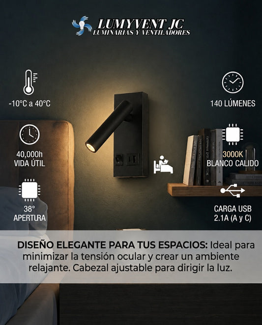 ADE-039 LUMINARIA LED PARED LECTURA USB BC - LumyventJC