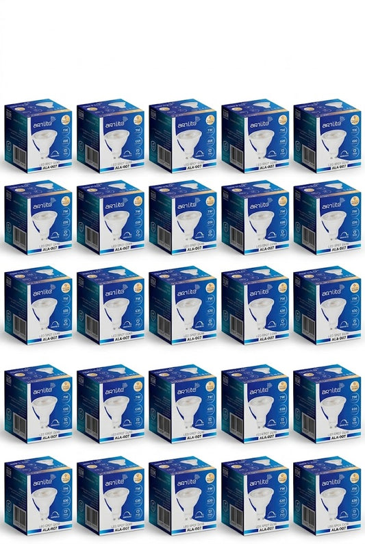ALA-007 25 PIEZAS DE LÁMPARA LED SPOT GU10 7W ATENUABLE BLANCO CÁLIDO