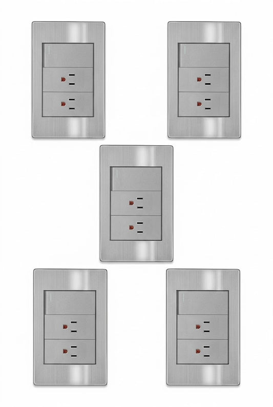 APL-115 5 PIEZAS DE PLACA DE 2 CONTACTOS Y UNAPAGADOR DE 1 INTERRUPTOR 3 VÍAS - LumyventJC
