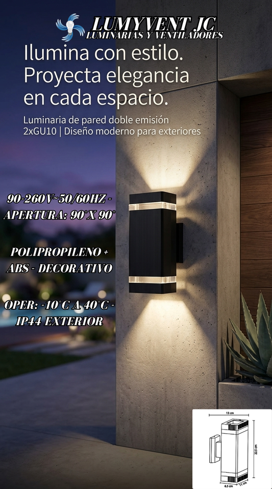 WDE-014 LUMINARIA PARED CUADRADO PC DOBLE DISPARO 2XGU10