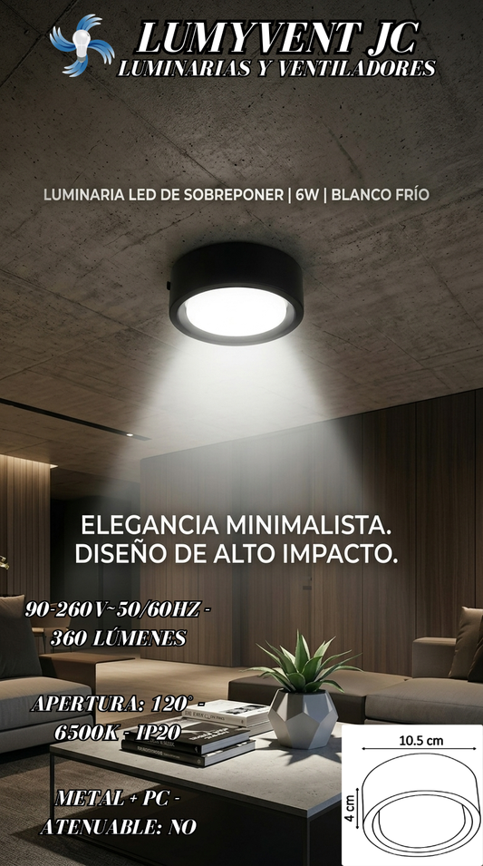WDE-001 LUMINARIA SOBREPONER TECHO CIRCULAR 6W BLANCO FRÍO - LumyventJC