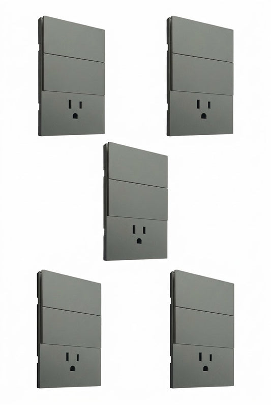 APL-406 5 PIEZAS DE PLACA LUXURY DE CONTACTO Y APAGADOR 2 INTERRUPTORES 3 VÍAS COLOR GRIS OXFORD - LumyventJC