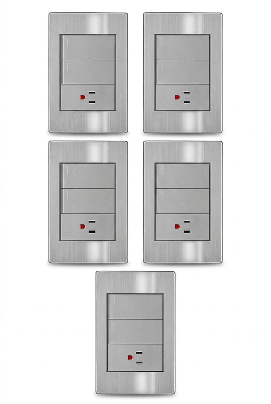 APL-106 5 PIEZAS DE PLACA DE CONTACTO Y APAGADOR DE 2 INTERRUPTOR Y 3 VÍAS - LumyventJC