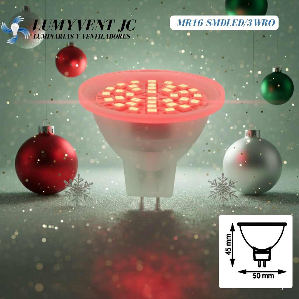 Foco MR16 LED 2.3 W, Luz Roja, Base GX5.3, No atenuable