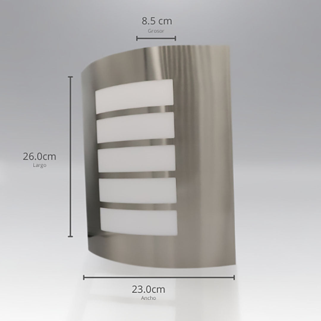 ADE-005 – LUMINARIA PARED PANTALLA ACERO INOXIDABLE REJILLA OPALINA EXTERIOR BASE E26/E27 - LumyventJC
