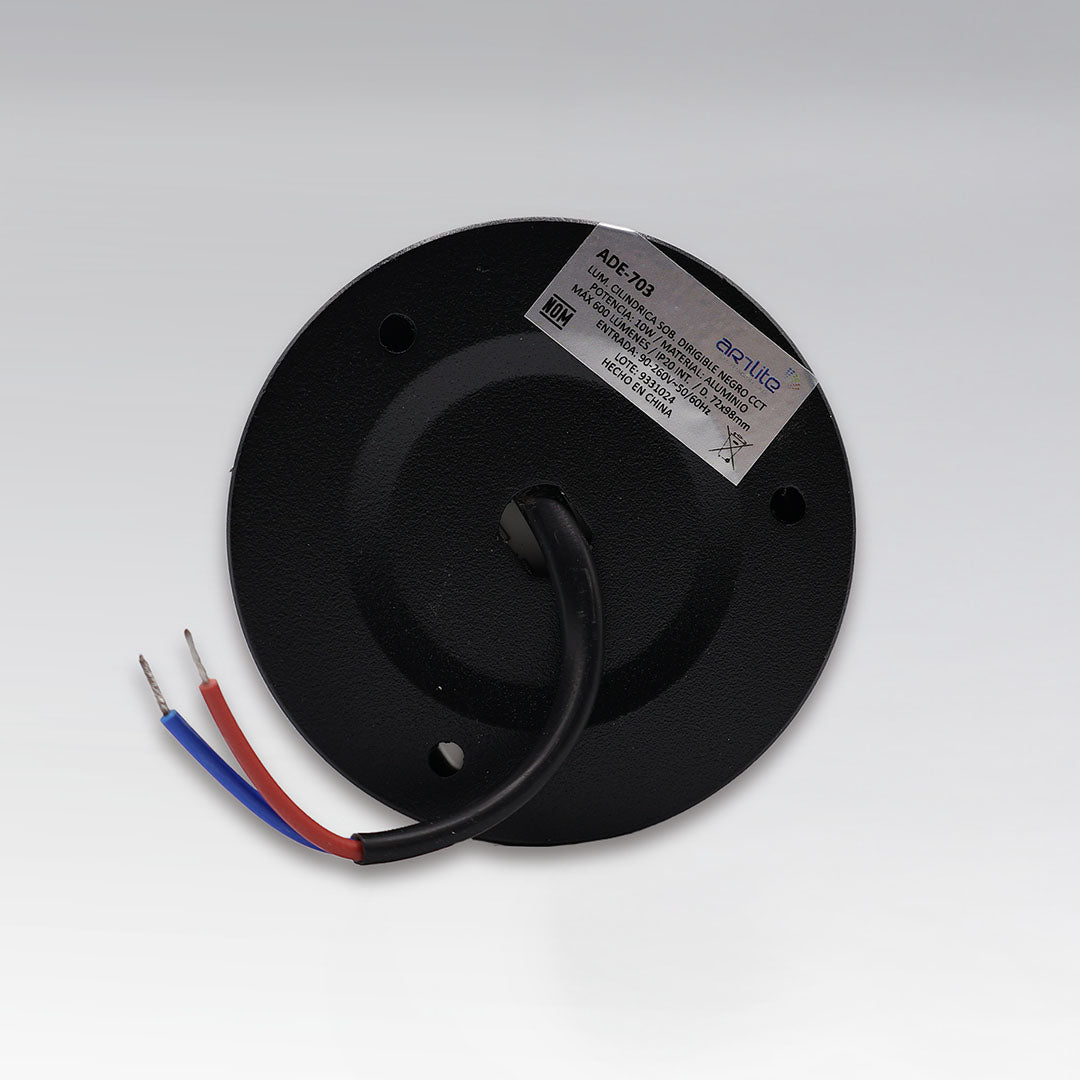 ADE-703 – LUMINARIA SOBREPONER TECHO CILINDRO DIRIGIBLE INCLINACIÓN 85° + ROTACIÓN MANUAL 350° ALUMINIO NEGRO 10W CCT MANUAL INTERIOR IP20 - LumyventJC