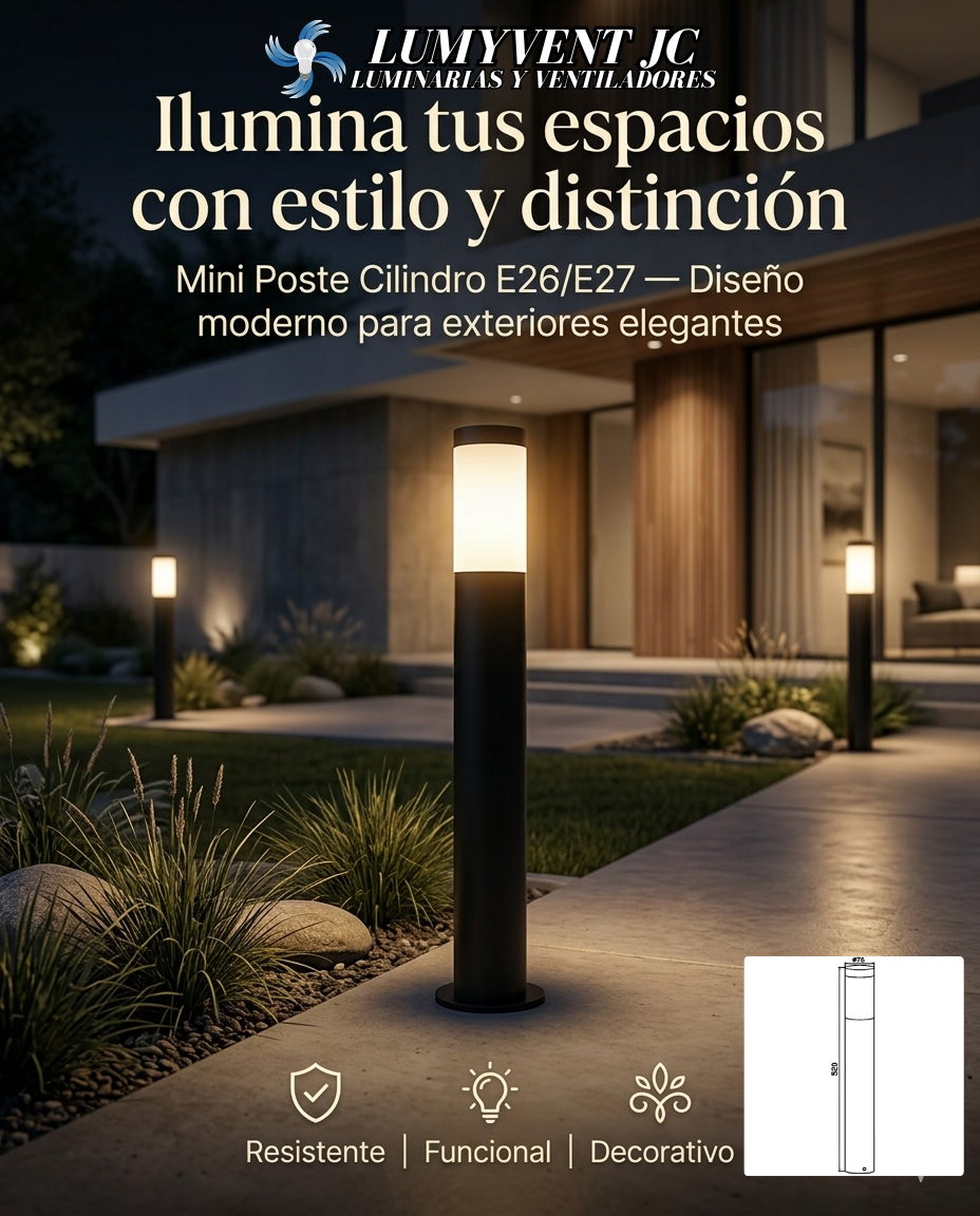 ADE-309 LUMINARIA MINI POSTE SOBREPONER GRIS EXTERIOR PARA E26 - LumyventJC