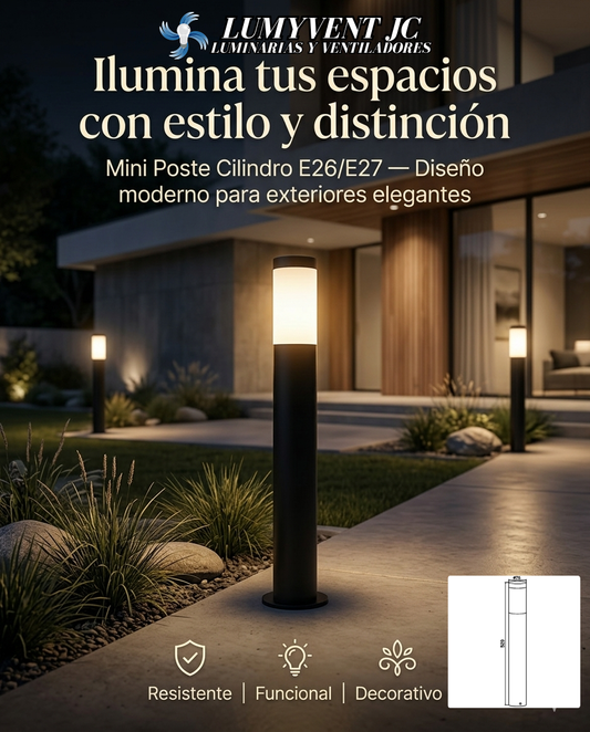 ADE-309 LUMINARIA MINI POSTE SOBREPONER GRIS EXTERIOR PARA E26