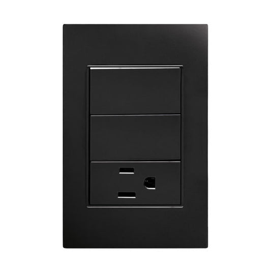 PLACA NEGRA DE CONTACTO Y APAGADOR DE 2 INTERRUPTOR 3 VÍAS