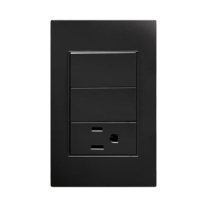 APL-306 CAJA DE 10 PIEZAS DE PLACA NEGRA DE CONTACTO Y APAGADOR DE 2 INTERRUPTOR Y 3 VÍAS