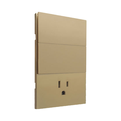 APL-506 CAJA DE 10 PIEZAS DE PLACA LUXURY DE CONTACTO Y APAGADOR 2 INTERRUPTORES 3 VÍAS COLOR ORO