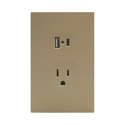 APL-507 PLACA LUXURY DE CONTACTO DOS SALIDAS USB TIPO A Y TIPO C COLOR ORO - LumyventJC