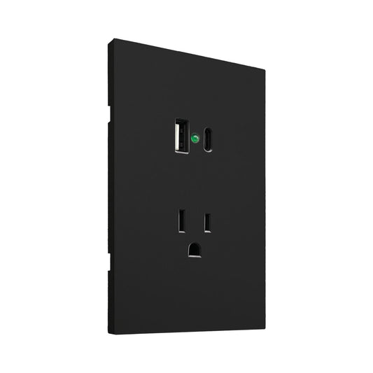 APL-607 PLACA LUXURY DE CONTACTO DOS SALIDAS USB TIPO A Y TIPO C COLOR NEGRO - LumyventJC