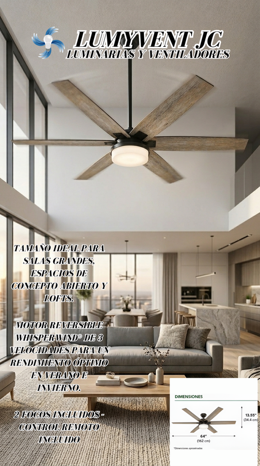 59322 Ventilador de Techo Kaplan con Luz 64 Pulgadas - LumyventJC