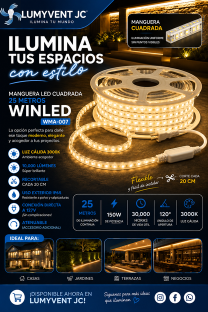 WMA-007-3 3 CAJAS DE MANGUERA LED 150W 25M BLANCO CÁLIDO