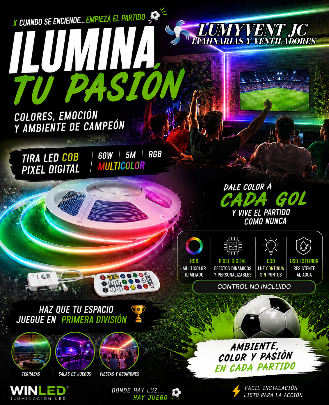 WTI-101 TIRA LED PIXEL DIGITAL 60W 5M RGB MULTICOLOR - LumyventJC