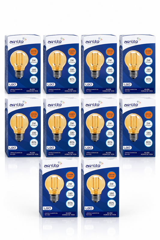 ALA-023 10 PIEZAS DE LÁMPARA LED DE FILAMENTO G45 BASE E26 2W ST64 ÁMBAR