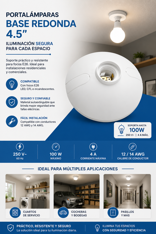 SP-500 PORTALÁMPARA DE BASE REDONDA PLÁSTICA DE 120MM - LumyventJC