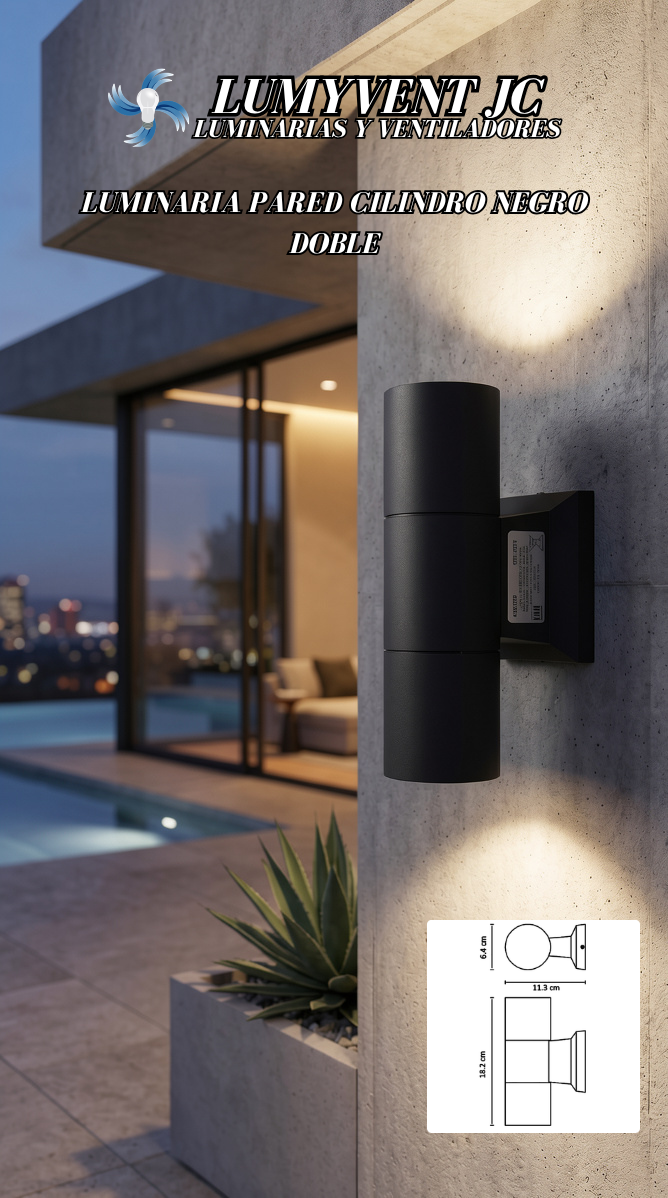 ADE-019 LUMINARIA PARED DOBLE NEGRO MATE MÁX. 25W - LumyventJC