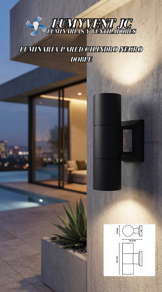 ADE-019 LUMINARIA PARED DOBLE NEGRO MATE MÁX. 25W