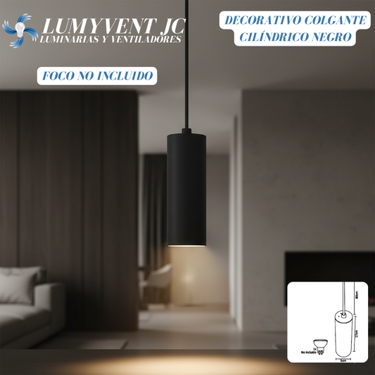 DECORATIVO COLGANTE CILÍNDRICO NEGRO INTERIOR PARA GU10