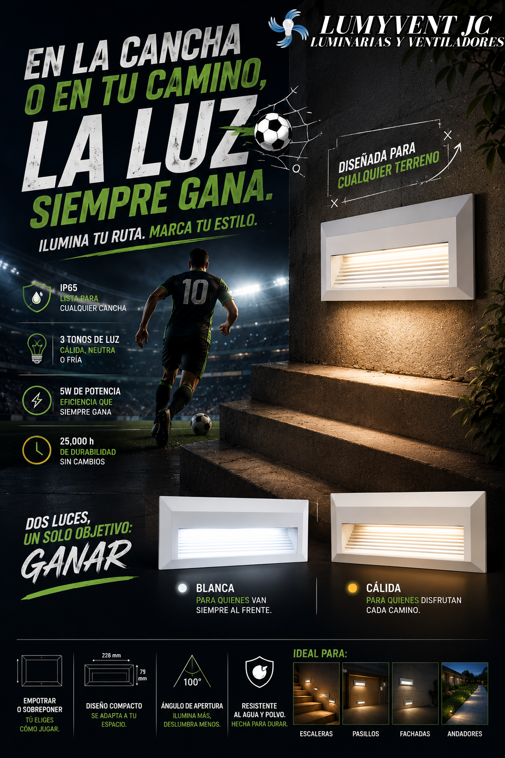 WL5BL LUMINARIO CORTESIA LED PVC PARED BLANCO EMPOTRAR/SOBREPONER 5W 127V - LumyventJC
