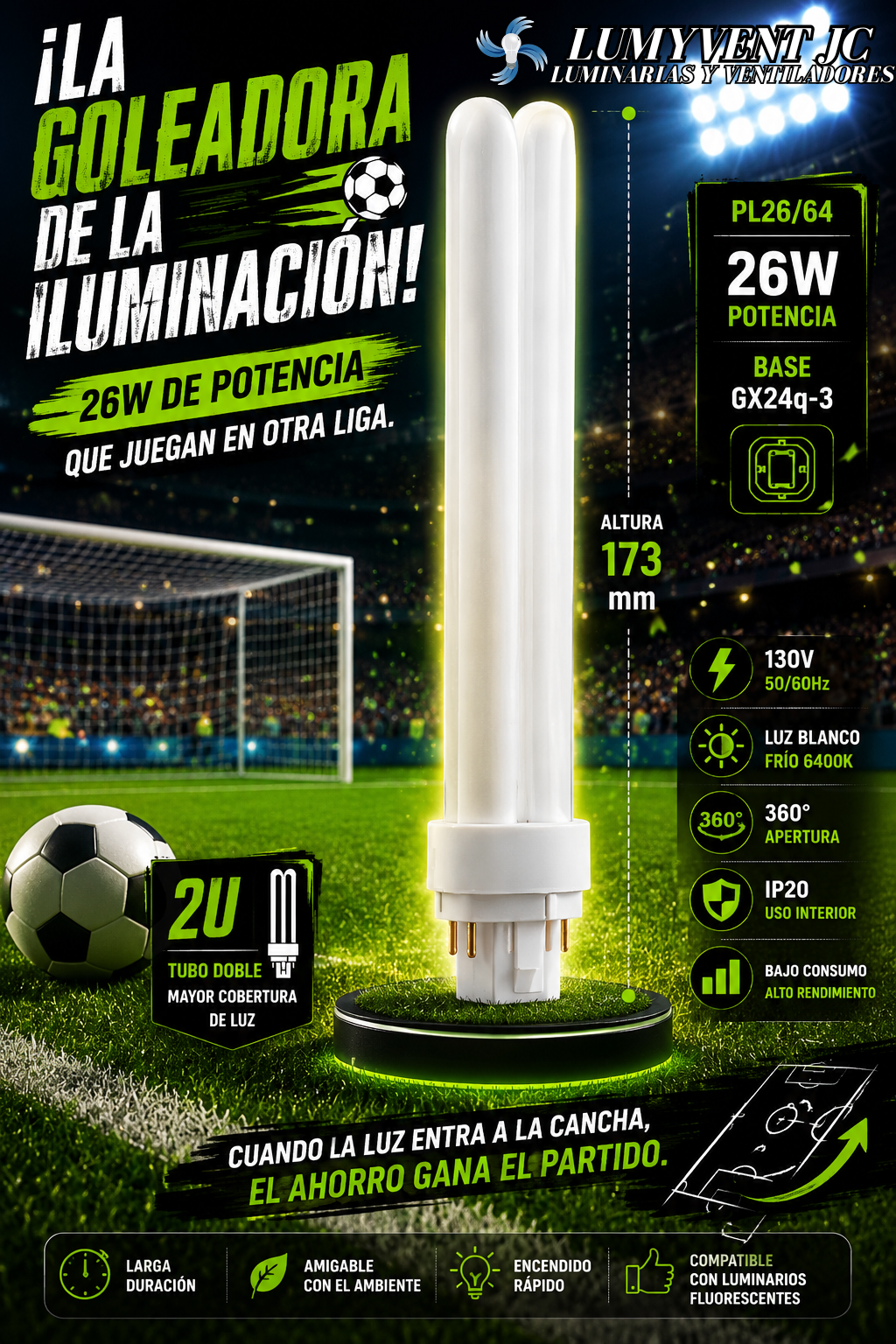 PL26/64 FOCO FLUORESCENTE PL TIPO 2U 26W 4 PINES - LumyventJC