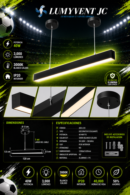 ADE-610 LUMINARIA LED LINEAL COLGANTE 40W BLANCO CÁLIDO