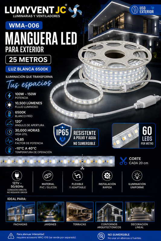 WMA-006-5 5 CAJAS DE MANGUERA LED 150W 25M BLANCO FRIO - LumyventJC