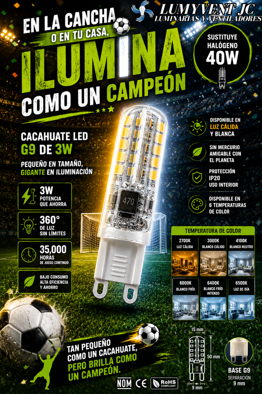 G9R3SMD/BC FOCO CACAHUATE LED G9 3W BLANCO CALIDO 3000K
