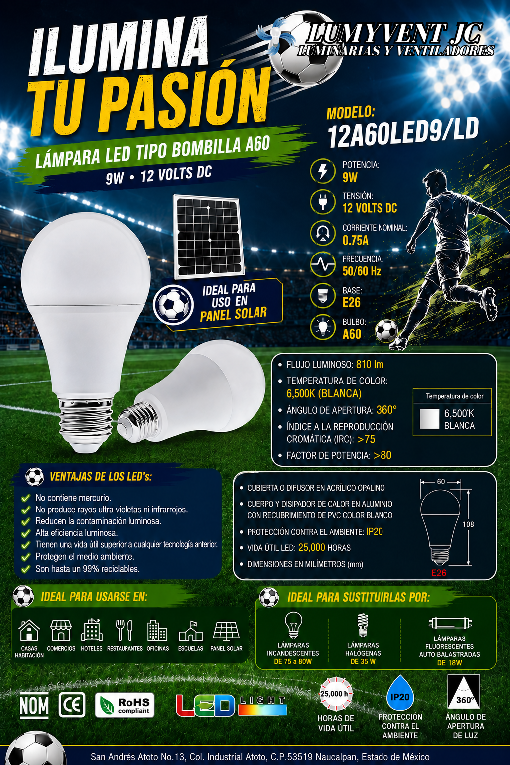 12A60LED9/LD FOCOLED 9W PARA PANEL SOLAR - LumyventJC