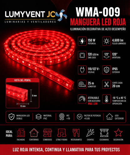 WMA-009 MANGUERA LED 2835 25M EXTERIOR ROJO 100W