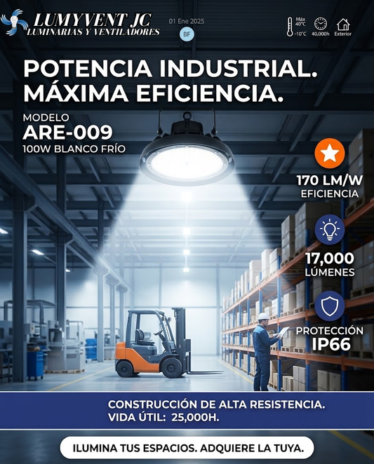 ARE-009 CAMPANA INDUSTRIAL SLIM LED 100W BLANCO FRÍO