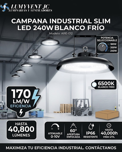 ARE-012 CAMPANA INDUSTRIAL SLIM LED 240W BLANCO FRÍO