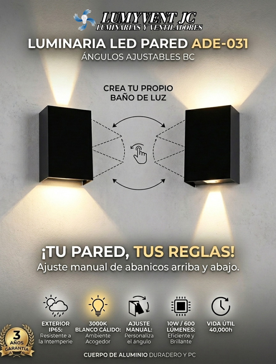 ADE-031 LUMINARIA LED PARED ÁNGULOS AJUSTABLES BC - LumyventJC