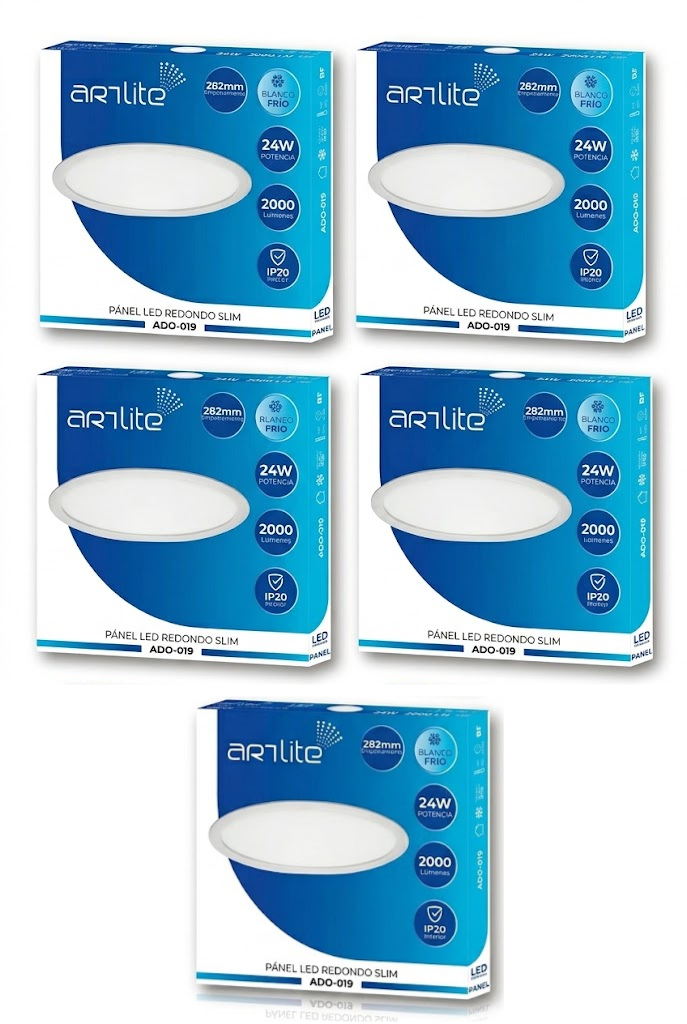 ADO-019 5 PIEZAS DE PÁNEL LED REDONDO SLIM 24W EMPOTRABLE BLANCO FRÍO