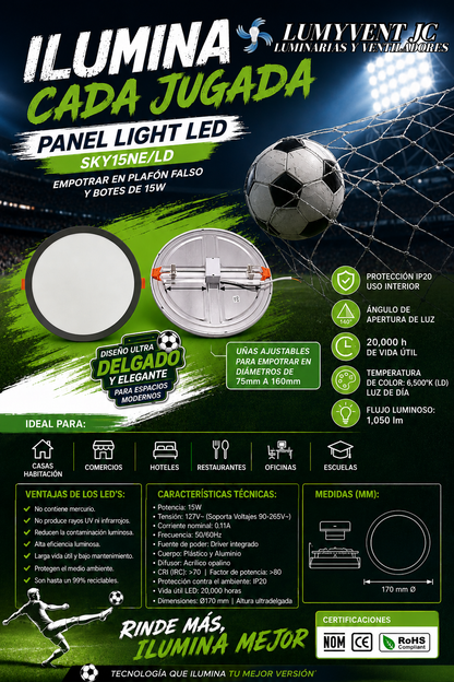 SKY15LEDNE/LD PANEL CIRCULAR LED AJUSTABLE NEGRA 15W