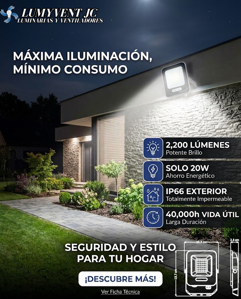 ARE-001 REFLECTOR LED CUADRADO SLIM 20W BLANCO FRÍO