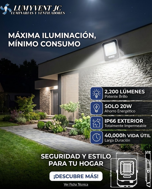ARE-001 REFLECTOR LED CUADRADO SLIM 20W BLANCO FRÍO - LumyventJC