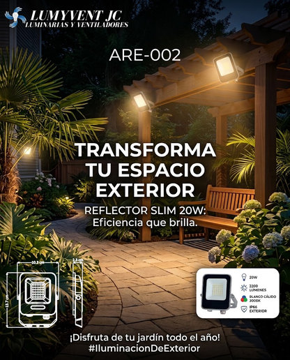 ARE-002 REFLECTOR LED CUADRADO SLIM 20W BLANCO CÁLIDO
