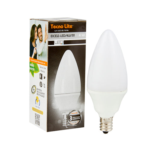 Foco Vela C25 LED 4 W, Luz Cálida Brillante, Base E12, No atenuable