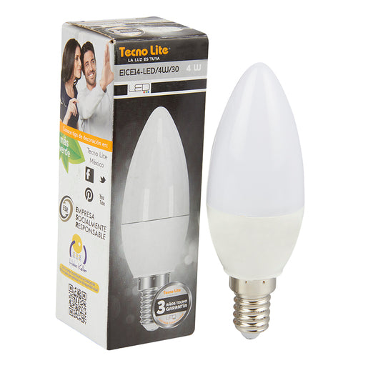 Foco Vela C25 LED 4 W, Luz Cálida Brillante, Base E14, No atenuable