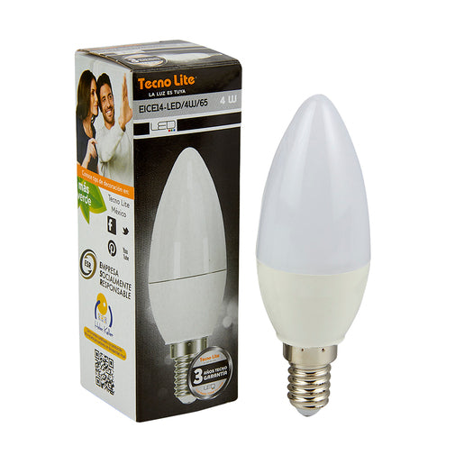 Foco Vela C25 LED 4 W, Luz de Día, Base E14, No atenuable