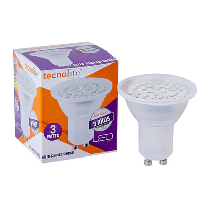 Foco GU10 LED 3 W, Luz RGB en Secuencia, Base GU10, No atenuable