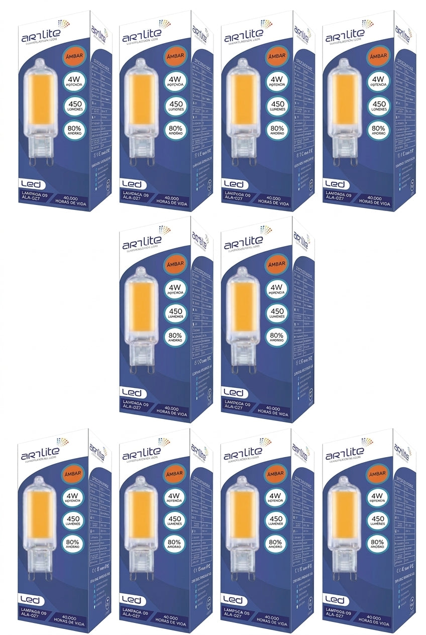 ALA-027 10 PIEZAS DE LÁMPARA LED G9 TRANSPARENTE 4W BLANCO CÁLIDO 2700K