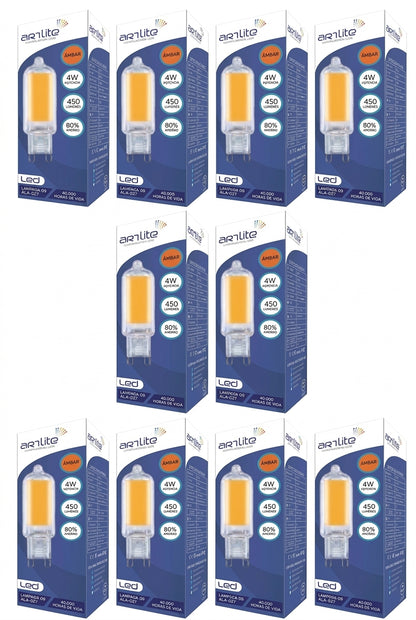 ALA-027 10 PIEZAS DE LÁMPARA LED G9 TRANSPARENTE 4W BLANCO CÁLIDO 2700K