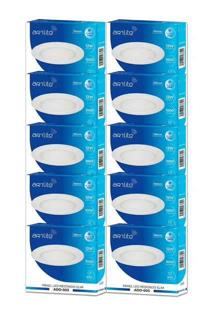 ADO-003 10 PIEZAS DE PÁNEL LED REDONDO SLIM 12W EMPOTRABLE BLANCO FRÍO