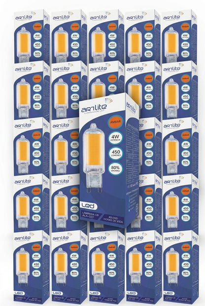 ALA-027 25 PIEZAS DE LÁMPARA LED G9 TRANSPARENTE 4W BLANCO CÁLIDO 2700K