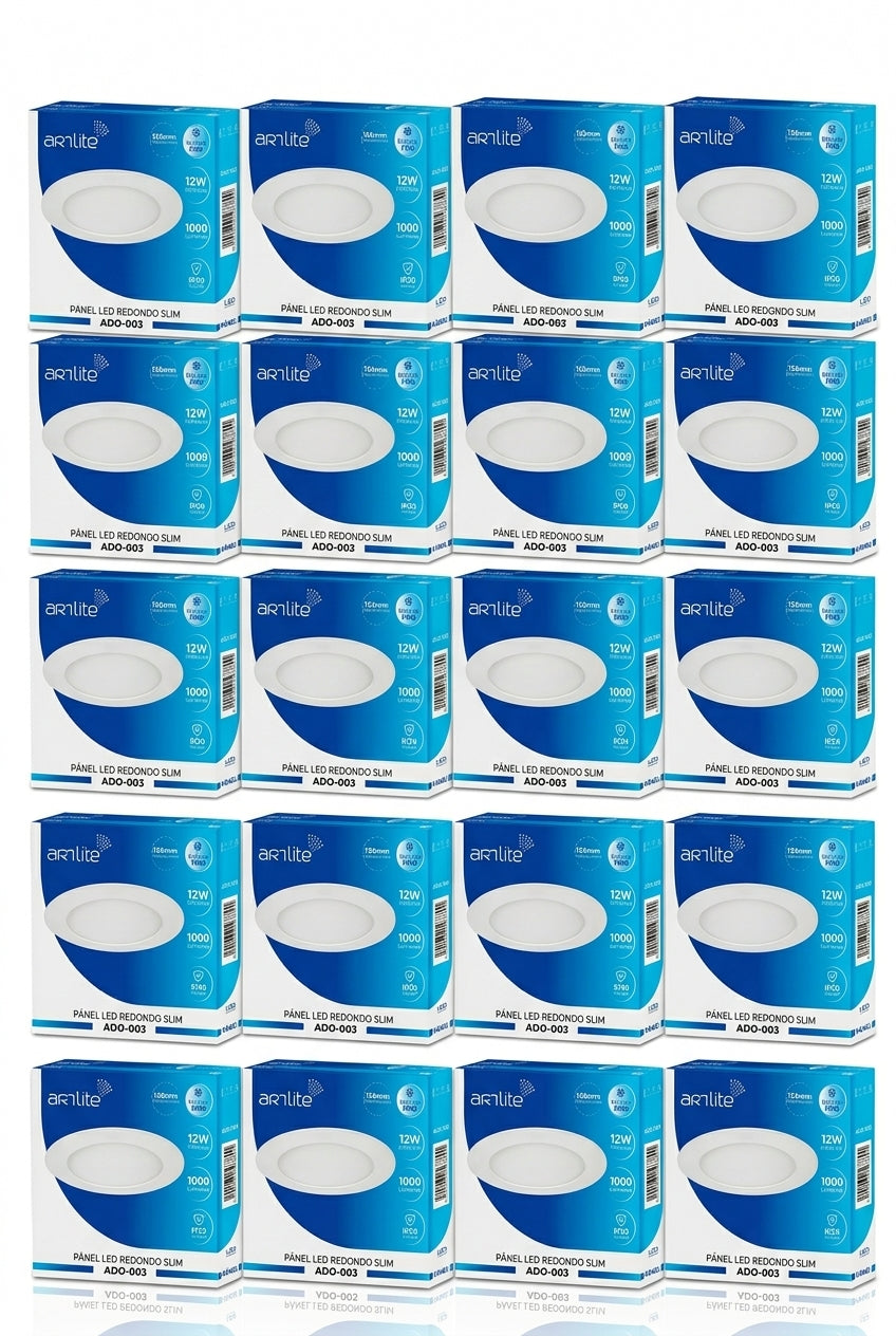 ADO-003 20 PIEZAS DE PÁNEL LED REDONDO SLIM 12W EMPOTRABLE BLANCO FRÍO